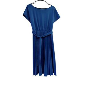 Women's Blue Teal Fit &Flare Pleated Dress, Large